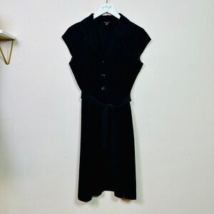 COURTENAY Black Cap Sleeve‎ Belted Shirt Dress Size 14P